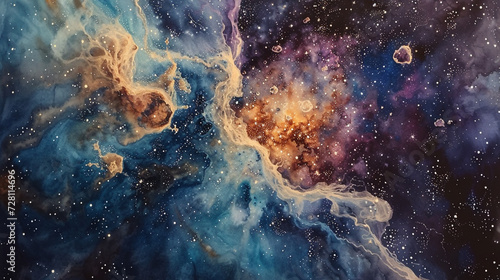 A surreal depiction of a mystical night sky, featuring surreal elements like galaxies, shooting stars, and surreal watercolor patterns. Generative AI photo