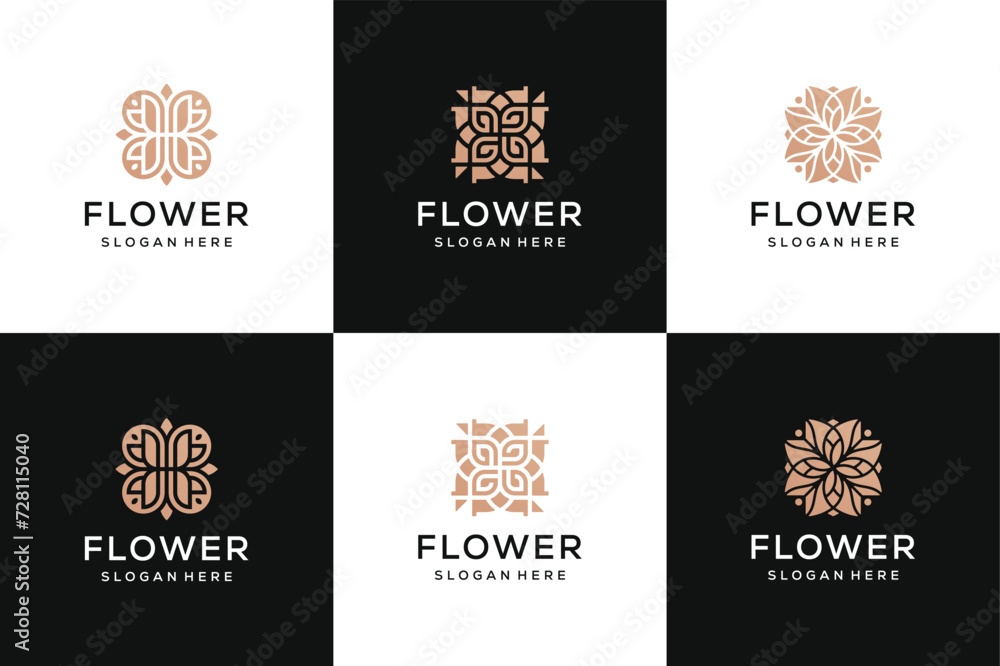 Set of abstract beauty flower in luxury gold color logo design inspiration