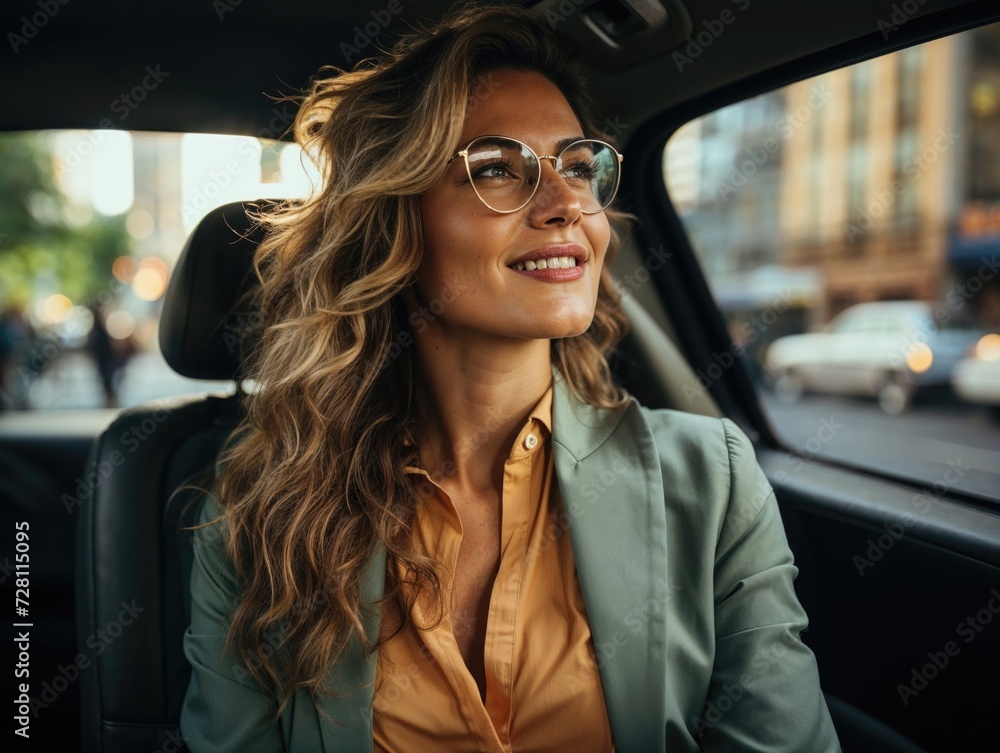 Stylish Woman Enjoying Taxi Ride in the City Stylish Woman Enjoying Taxi Ride in the City