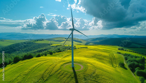 Landscape with turbine green energy electricity windmill for electric power production