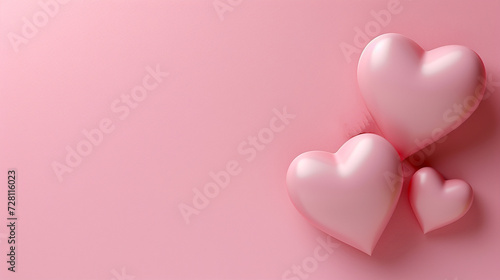 Pink 3D hearts on a pink background with space for copy