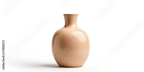 Front view of an empty beige ceramic Scandinavian vase, isolated on a white background, serving as a home decor element.