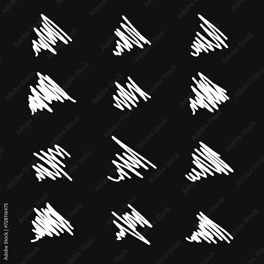 Vector abstract white sketch random scribbles on a black background. Vector scribble collection.. Vector abstract white sketch random scribbles on a black background. Vector scribble collection..