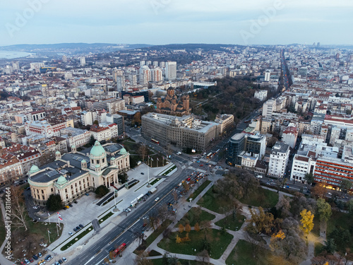 Drone view of the National Assembly of the Serbia Republic. Europe. © lightscience