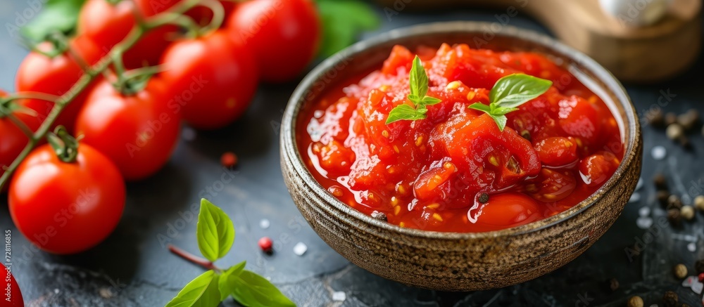 Delicious Bowl of Canned Tomatoes on Table - Bowl, Canned Tomatoes, and Table Chic Delicious Bowl of Canned Tomatoes on Table - Bowl, Canned Tomatoes, and Table Chic