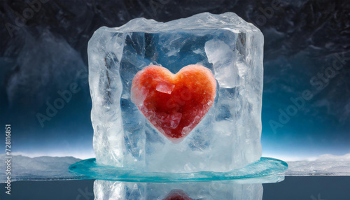 Heart enclosed in ice. Cold heartedness. Generative AI photo