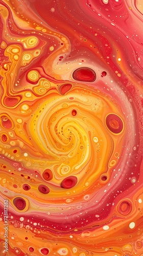a Red and yellow swirl pattern wallpaper with bubbles  in the style of conceptual painting  delicate chromatics  fluid acrylics  white background  mixes painting and ceramics - generative ai