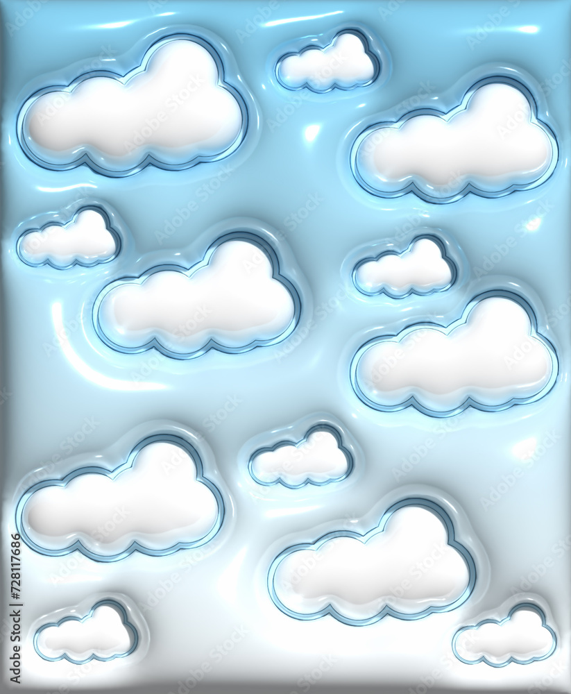 White clouds on a blue background, 3D rendering illustration