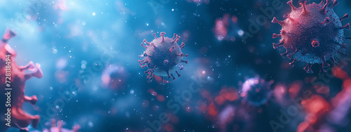 Close up illustration of viruses, 3d
