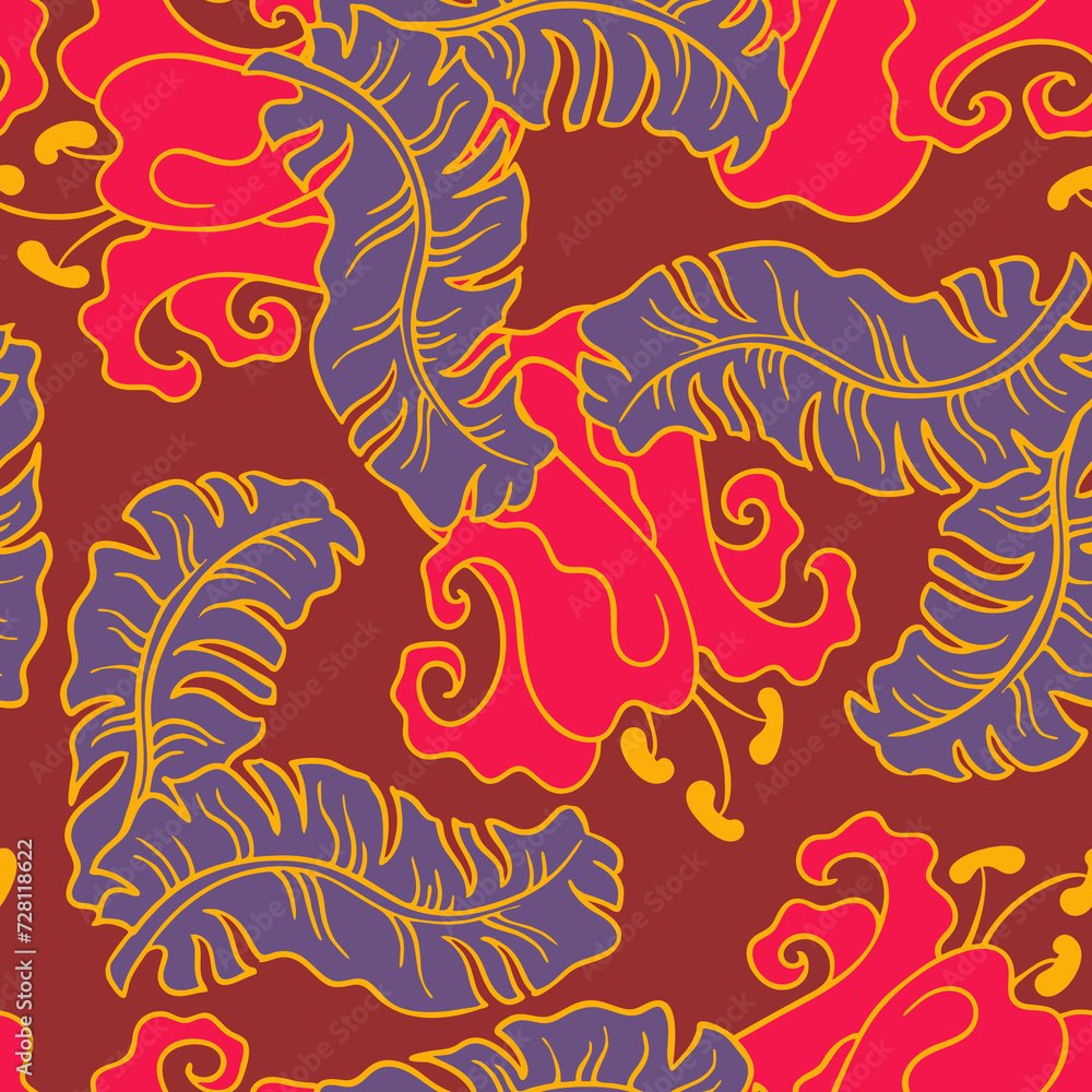 Banana plant leaves pattern for textile design, fabric print, wallpaper, digital paper. Palm tree leaf background, jungle vintage style, hand drawn illustration for spa salon, cafe, hotel decoration.