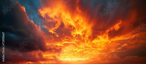 Orange Sunset Reflecting Amazing Colors Amidst Dramatic Clouds