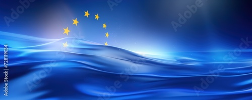 flying and waving fabric in the colors of the European union euro flag as wide graphic abstract banner for political or national government with empty copyspace photo