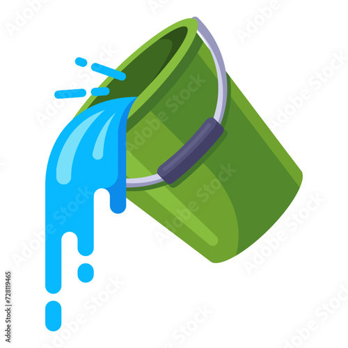 pour water from the green bucket. flat vector illustration