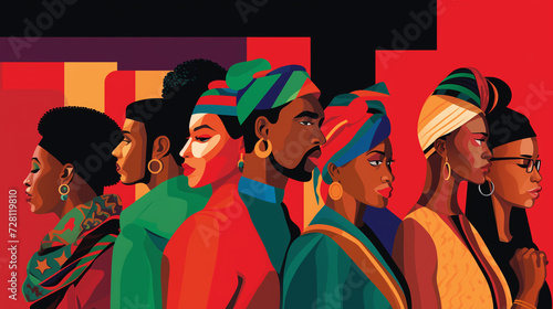 Vivid Illustration of Bold Colors and Authentic Emotions for Black History Month. photo