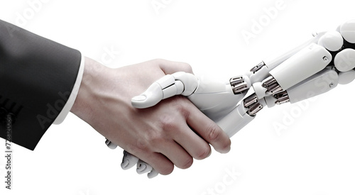 Close up of hands shaking between human and robot