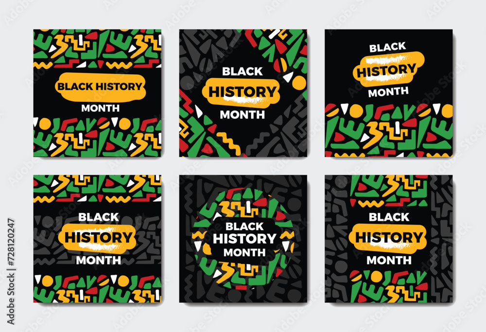 Hand drawn flat black history month instagram posts collection.