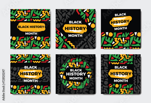 Hand drawn flat black history month instagram posts collection.