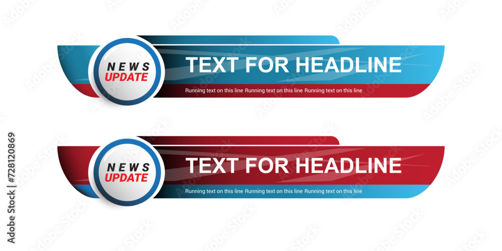 Lower third template for TV banners, bars for live news and sport channels, streaming and broadcasting. Collection of lower third for video editing isolated on white background. Vector Lower third template for TV banners, bars for live news and sport channels, streaming and broadcasting. Collection of lower third for video editing isolated on white background. Vector