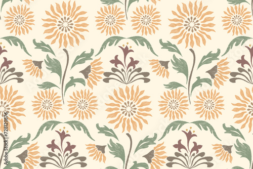 Wallpaper Mural Wallpaper Vintage Floral embroidery patterns seamless ethnic. Sunflower flowers motifs leaves branch. Watercolour brush textured design hand drawn. Vector illustration on white background. Torontodigital.ca