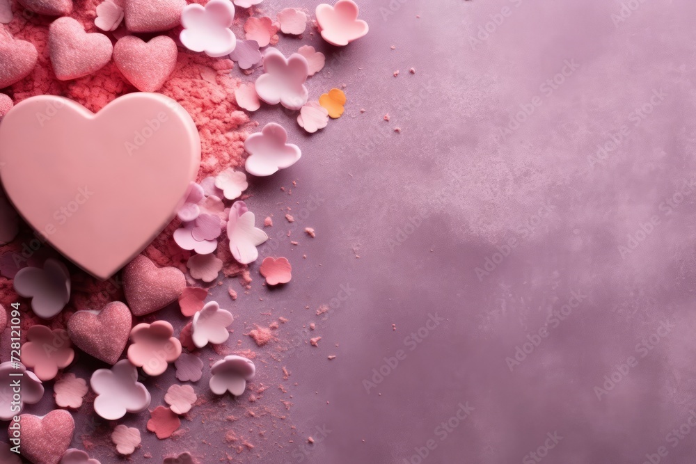 Fototapeta premium Valentines day background with assorted hearts on lavender background with space for text