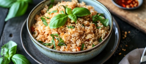 Deliciously Savory Basil Fried Rice Delights Palates with Fragrant Basil, Crispy Fried Rice, and an Irresistible Blend of Flavors