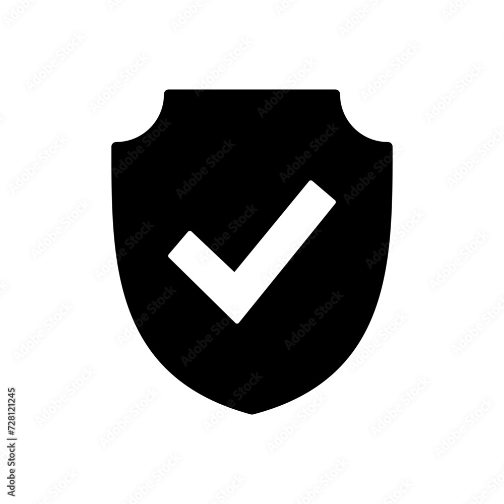 Shield check mark icon vector. Protection approve sign. Safe icon vector Shield check mark icon vector. Protection approve sign. Safe icon vector