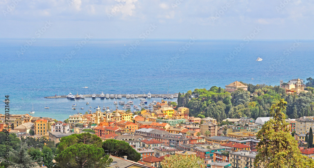 View on the village and marina of Santa Margherita Ligure near Portofino at the Ligurian coast in Italy
