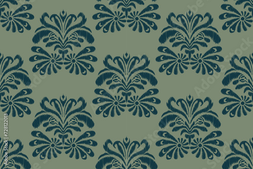 Vintage Floral embroidery patterns seamless ethnic batik retro. Green Flower motifs paisley print template. Watercolour brush textured design hand drawn. Vector illustration on dark green background.