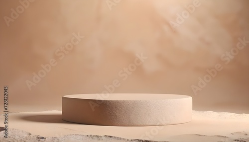 Brown stone podium platform product display on sandstone 3d background with abstract cosmetic sand or empty natural slab presentation stage scene and beige rock advertising pedestal show sale stand.