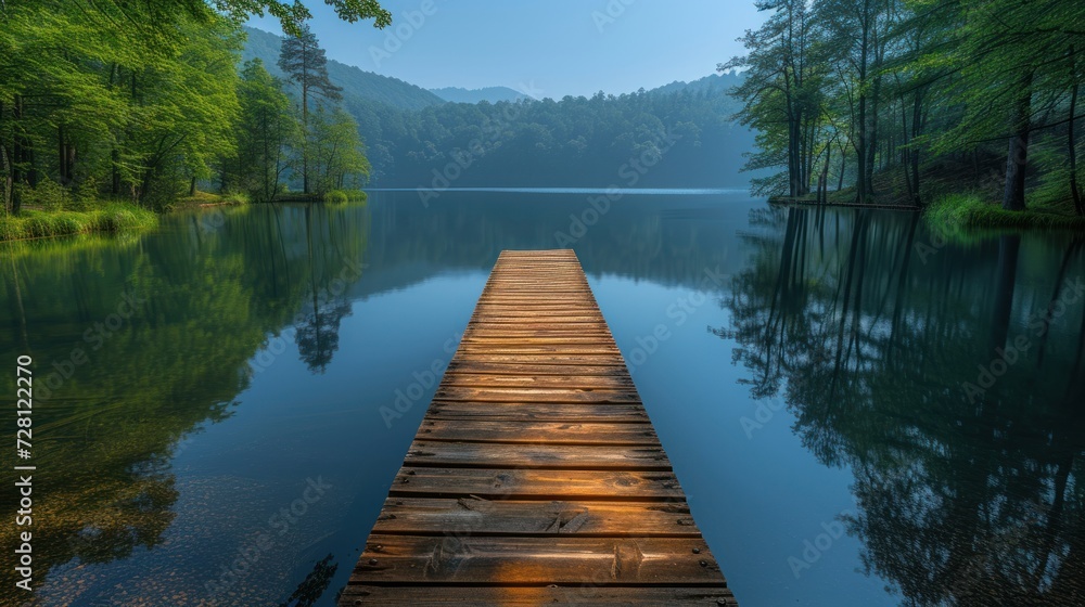 Obraz premium Tranquil Lake Pier at Dawn