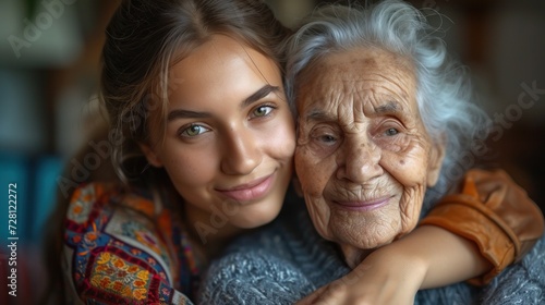 Affectionate Embrace Between Granddaughter and Grandmother © Viktor