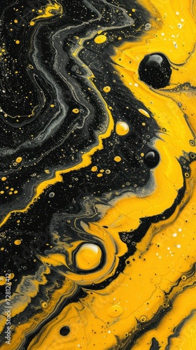 a Black and yellow swirl pattern wallpaper with bubbles  in the style of conceptual painting  delicate chromatics  fluid acrylics  white background  mixes painting and ceramics - generative ai