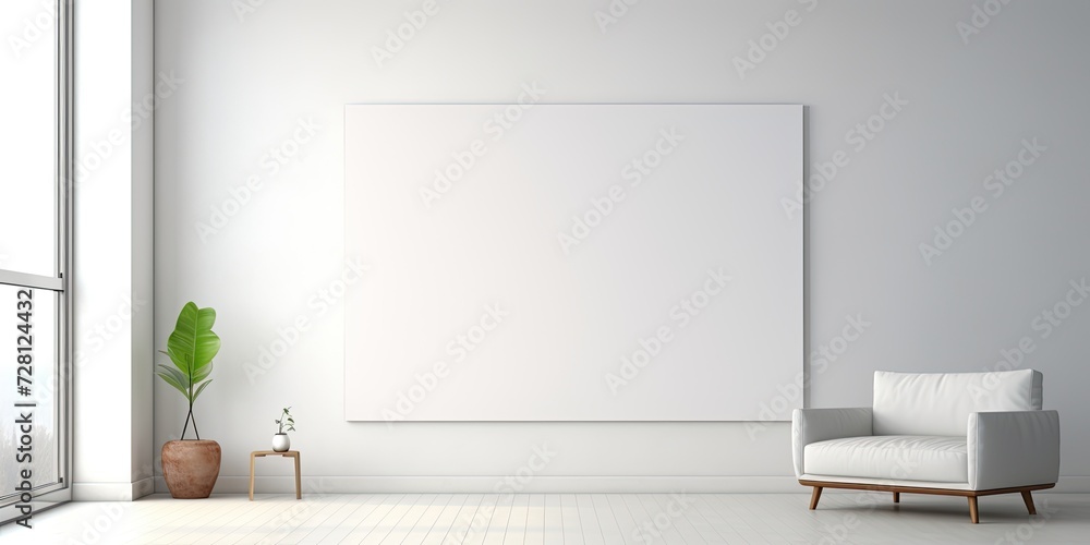 A blank white canvas in a minimalist room is a focal point for reflection. A blank white canvas in a minimalist room is a focal point for reflection.