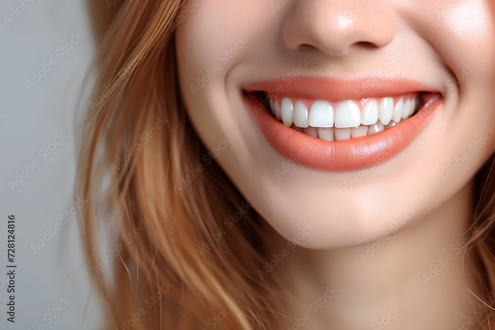 A young woman's perfect healthy teeth smile, symbolizing oral care, dentistry, and stomatology. This image conveys teeth whitening and a dental clinic patient's experience. A young woman's perfect healthy teeth smile, symbolizing oral care, dentistry, and stomatology. This image conveys teeth whitening and a dental clinic patient's experience.