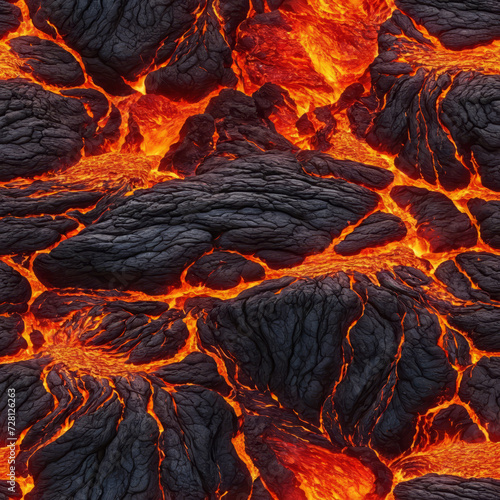 Lava Rock Texture Background: Volcanic Fire, Magma, Molten Flow - Seamless Pattern for Earth, Volcano, Hell. Hot Flames, Crack, Inferno Stone - Liquid Black Red Planet, Design template, Wallpaper