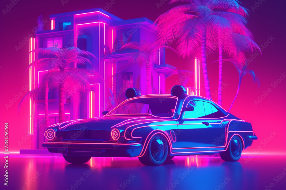 Retro Ride: Synthwave Artwork Featuring a Stylish Synthwave Car - Neon Nostalgia, Cybernetic Aesthetics, Vaporwave Culture, Digital Retro Vibes, Retro Wave Music, Cyberpunk Style Retro Ride: Synthwave Artwork Featuring a Stylish Synthwave Car - Neon Nostalgia, Cybernetic Aesthetics, Vaporwave Culture, Digital Retro Vibes, Retro Wave Music, Cyberpunk Style