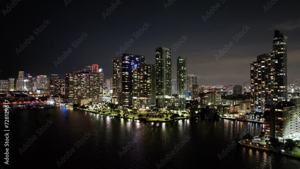 Aerial shot of the tall buildings of downtown Miami Florida at night Aerial shot of the tall buildings of downtown Miami Florida at night