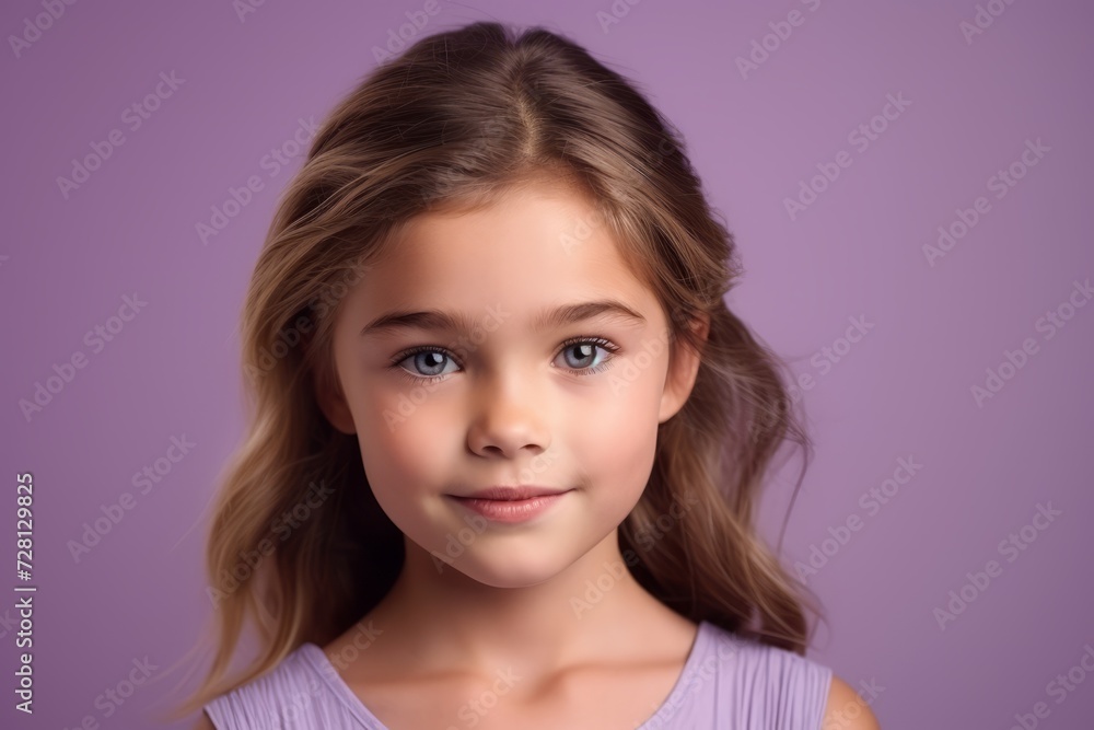 Portrait of a cute little girl on a purple background. Beauty, fashion. Portrait of a cute little girl on a purple background. Beauty, fashion.