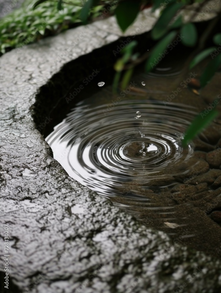 A water fountain with a circular shape and a small circular pool. Generative AI. A water fountain with a circular shape and a small circular pool. Generative AI.