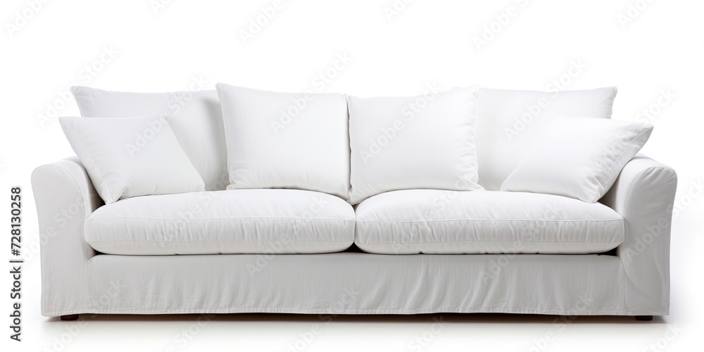 Fototapeta premium White fabric sofa isolated on white background.