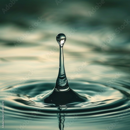 Water drop with ripple effect. Generative AI.