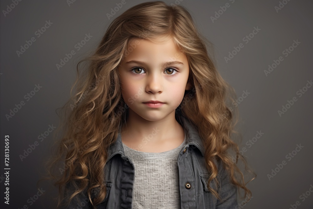 Portrait of a cute little girl with long curly hair. Studio shot. Portrait of a cute little girl with long curly hair. Studio shot.