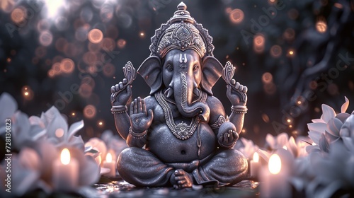 Gudi padwa ganesha: hindu deity divine essence celebrating the joyous convergence of cultural traditions and auspicious beginnings in the vibrant spirit of the hindu new year photo