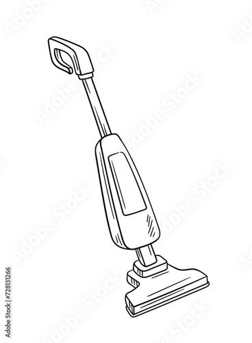 Cleaning tool linear. Vacuum cleaner for home. Cleanliness and hygiene. Household chores and routine. Minimalistic creativity and art. Outline flat vector illustration isolated on white background
