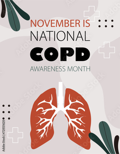 Pulmonary disease poster. National holiday of awareness 15 November. Health care and treatment, diagnosis. Booklet and leaflet. Graphic element for website. Cartoon flat vector illustration