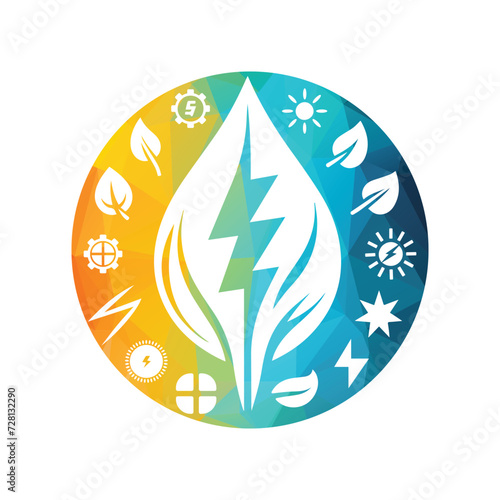 Eco Leaf Bolt Green Energy Vector Illustration