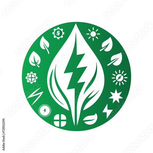 Eco Leaf Bolt Green Energy Vector Illustration