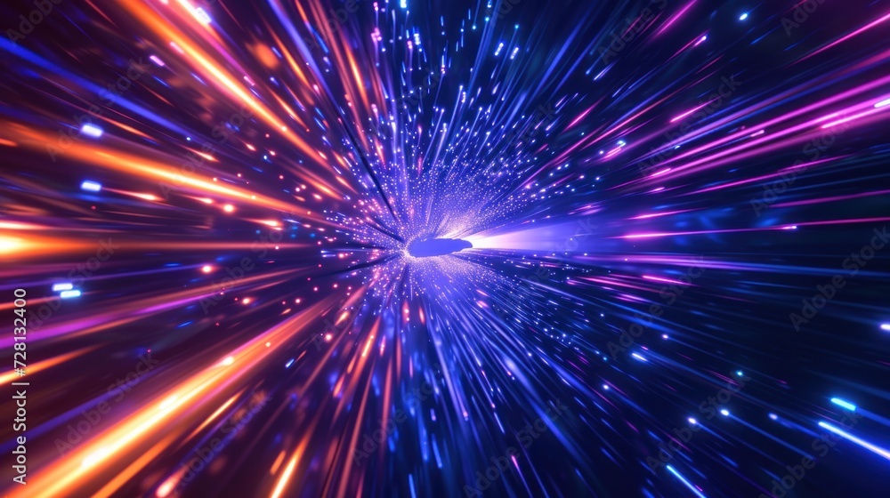 Blue light burst with blue lasers. Dark purple and orange background Blue light burst with blue lasers. Dark purple and orange background