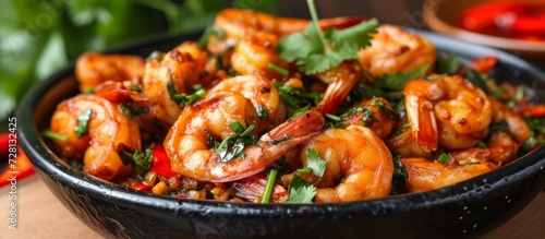 Delicious Stir-Fried Shrimp with Roasted Chili Paste  A Sizzling  Spicy Stir-Fried Shrimp Dish with a Kick of Roasted Chili Paste