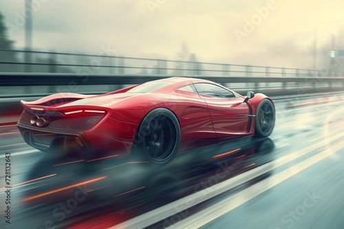 Abstract image of car speed concept. red car on the road
